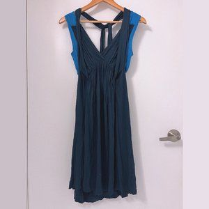 French Connection, A-Line Dress with Tie Wrap, Colour Block Navy & Royal Blue